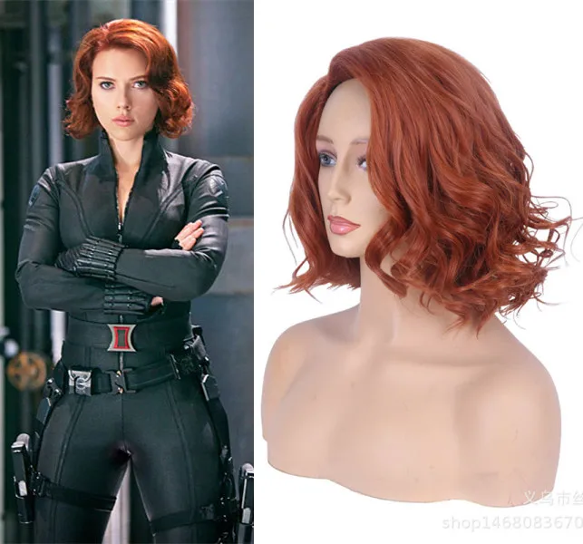 Женский парик черная вдова на Хэллоуин оранжевые короткие волнистые волосы Scarlett