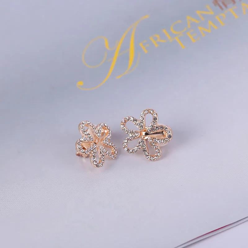 Ear Clip Earrings Five Petals Shape Rhinestone Clip on No Piercing For Girls Party