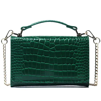 

2020 Green Crocodile Clutch Bag Chain Cross Body Bag Saudi Arabian Women Loved Bags with Fixed Handle Bag Purse with Chain