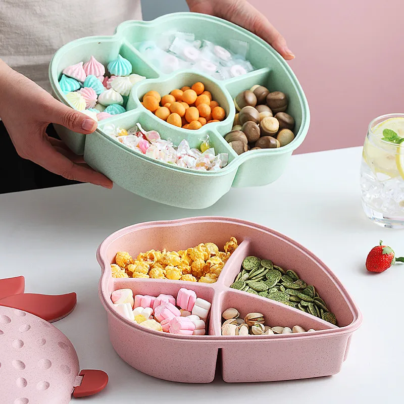 Nordic Art Ceramic Compartment Fruit Snack Tray with Lid Rotatable Tray  Living Room Office White Dried Fruit Candy Storage Box