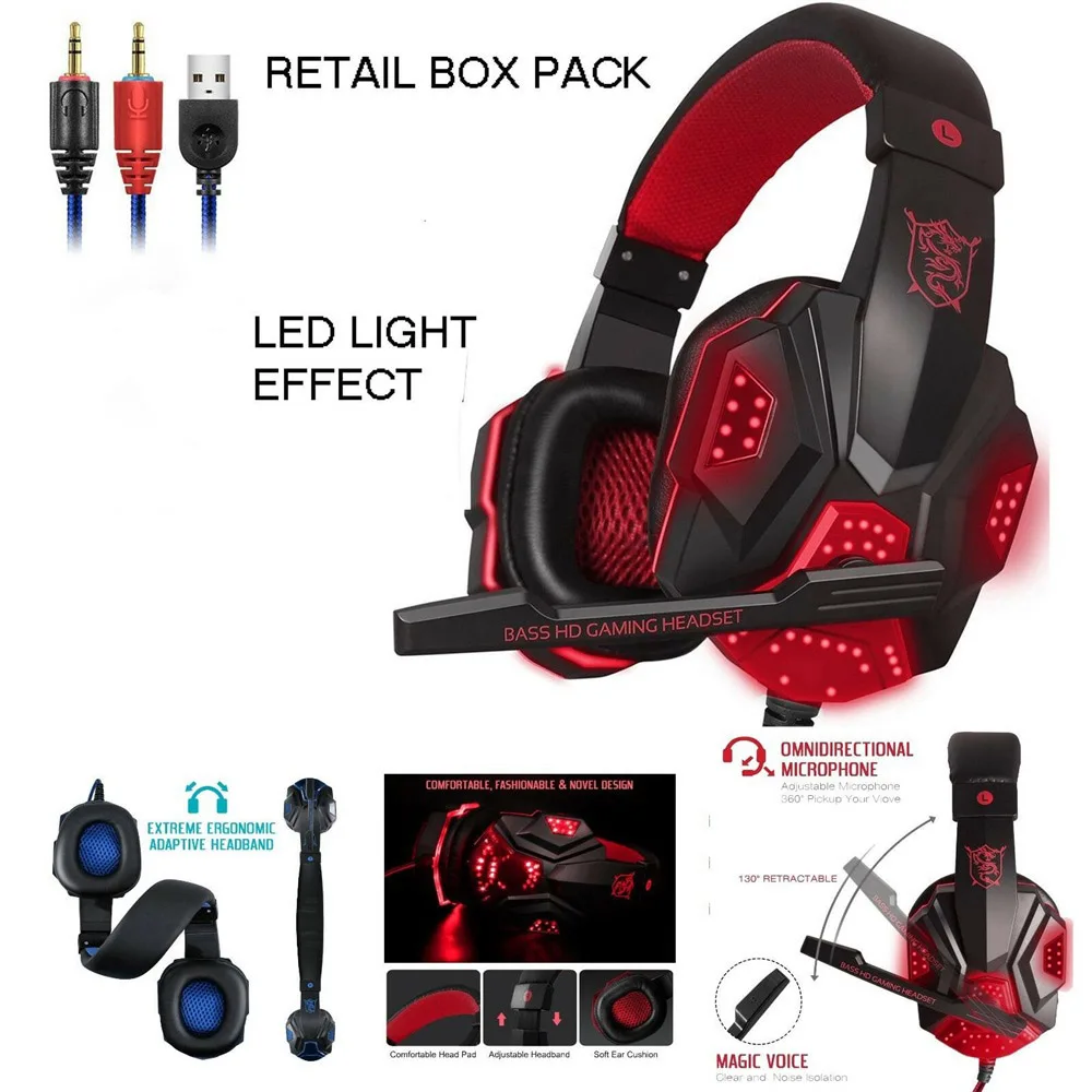 

3.5mm Gaming Headset MIC LED Headphones for PC Laptop Music Earphones For PS4 Pro For Xbox One Console