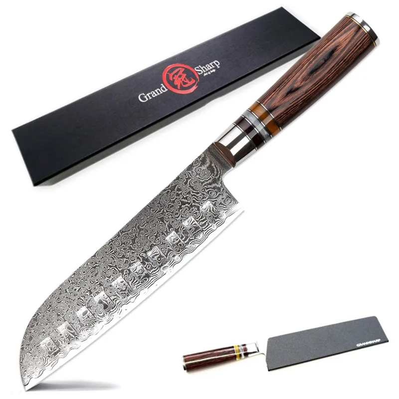 GRANDSHARP Дамасские кухонные ножи Santoku 7 дюймов vg10 японская Дамасская нержавеющая сталь 67 слоев шеф-повара кухонные инструменты Подарочная коробка