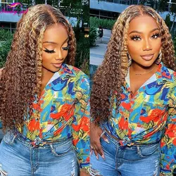 P4/27 Highlight Wig Brazilian Curly Human Hair Wigs Transparent Lace Front Wig For Black Women Honey Blonde Ombre Remy Hair