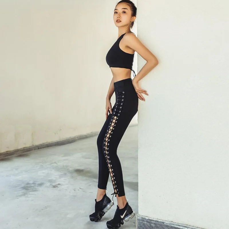 2Pcs Black set Женский комплект для йоги, одежда для фитнеса, тренажерного зала, комплекты для тренировок, спортивный бюстгальтер+ тонкие штаны для йоги с высокой талией, спортивные комплекты из 2 предметов, спортивные костюмы - Цвет: 2Pcs Black set