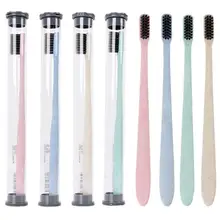 Бамбуковая зубная щетка с ручкой из пшеничной соломы и мягкой щетиной, портативная зубная щетка для ухода за полостью рта, инструменты для путешествий, 4 шт., быстрая