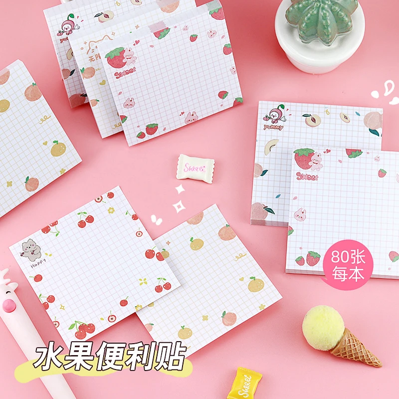 

80pcs/pack fruits Theme Cute Memo Pad Stickers Decal Sticky Notes Scrapbooking Kawaii Notepad Diy Diary