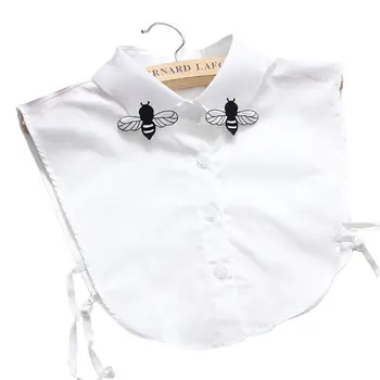 

Women Embroidery Little Bee Applique Lapel Half-Shirt Buttons Cotton Fake Collar