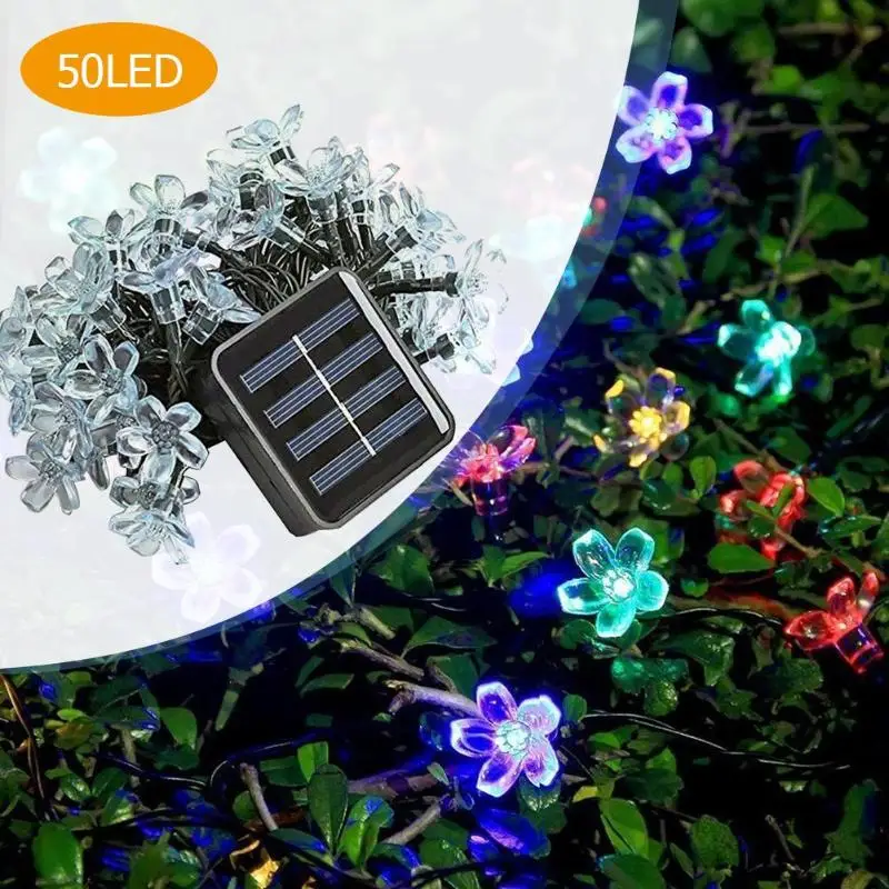 Peach Flower 30LED Light String Colorful Christmas Holiday Decor Solar Lamp