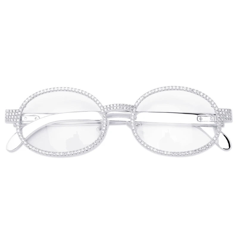 Silver JINAO Iced Out Золотые очки с покрытием Ретро Круглые Солнцезащитные очки для женщин Винтажные Солнцезащитные очки Bling кубический циркон хип-хоп ювелирные изделия - Цвет оправы: Silver