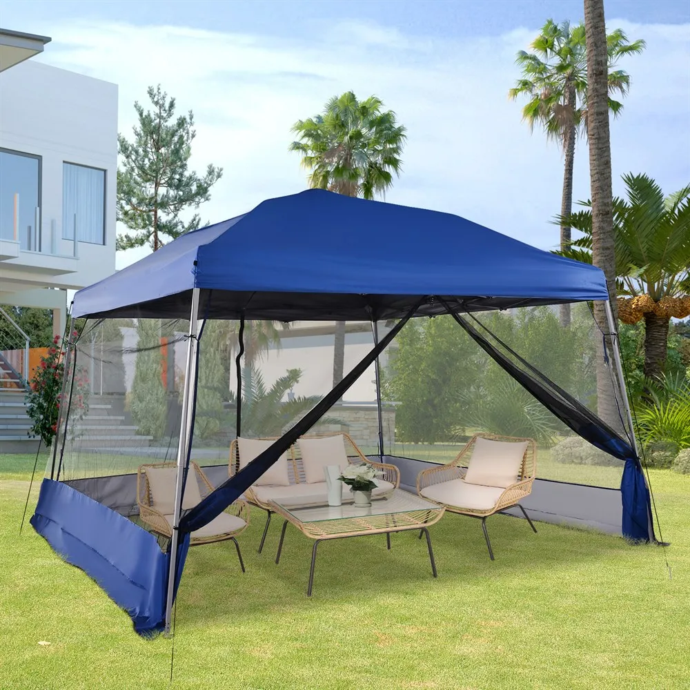 Outsunny Carpas para Exterior Plegable para Jardín o Camping Cenador para  Exterior con Mosquitera 360x360x260cm Azul