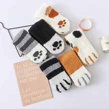 1 пара осенних хлопковых жаккардовых носков Kawaii с котами для женщин и девочек, носки для сна домашние носки-тапочки плотные милые носки с героями мультфильмов
