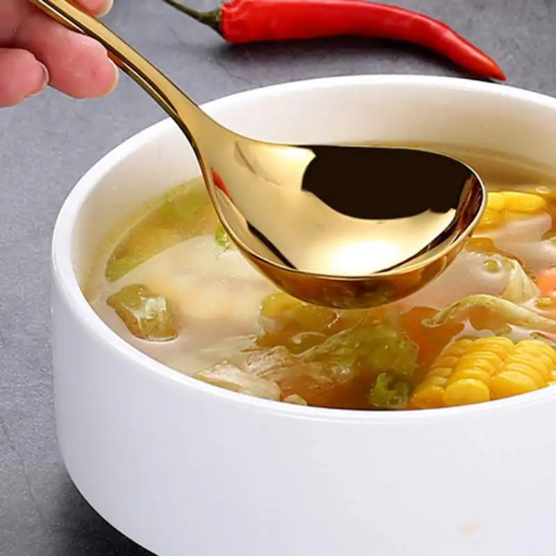 Круглая Золотая ложка из нержавеющей стали ложка для риса ложка для супа детский десерт, Мороженое ложка кухонная столовая посуда