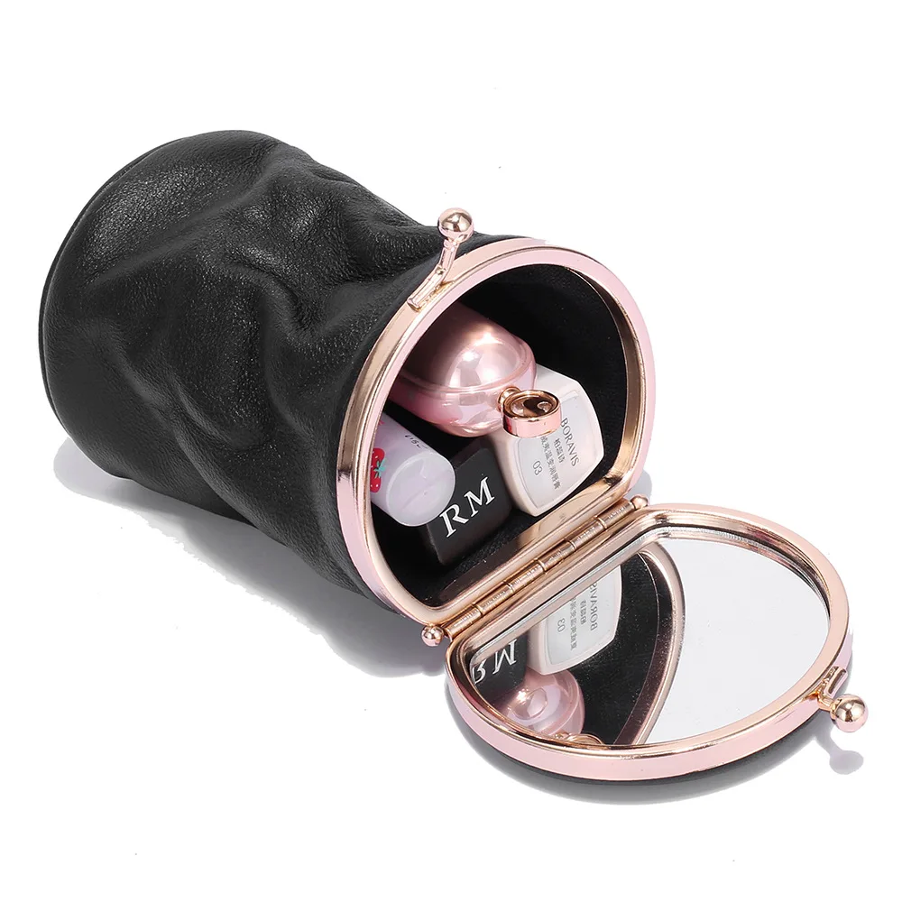 

Creative Bucket Shape, Delicacy Cute Foldable Put 5 of Horizontal Lipstick, Built-in Makeup Mirror Lipstick Bag