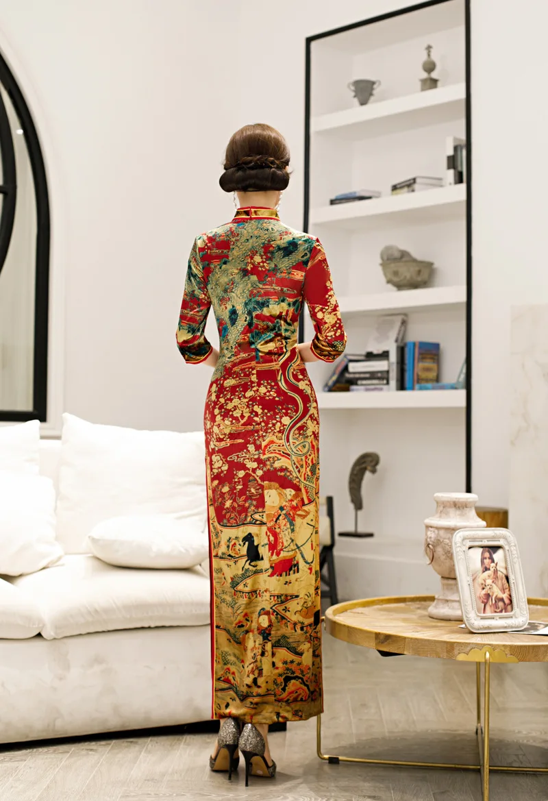 Новинка, традиционное китайское платье Cheongsam Mori Girl, бархатное платье Qipao, женское тонкое платье в восточном стиле, элегантные вечерние платья