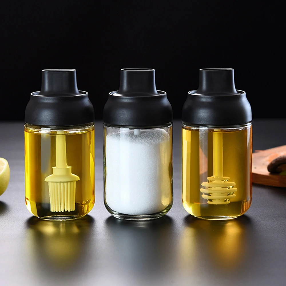 

250ML Household Pepper Cruet Oil Bottle Spoon Cover Glass Moistureproof Transparent Seasoning Bottle Kitchen Condiment Tank