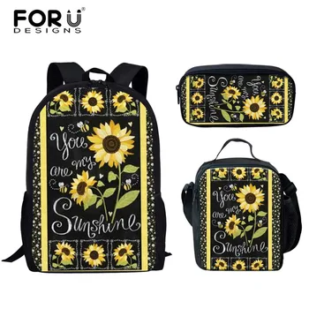 

FORUDESIGNS Fashion Sunflower Printing School Bags for Kids Girls School Backpack Casual 3pcs/Set Student Bookbag Canvas Mochila