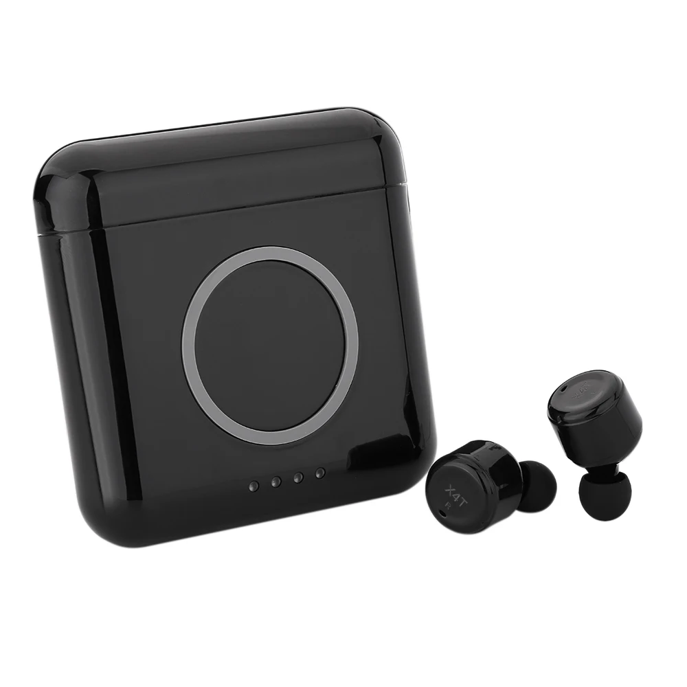 X4T TWS Bluetooth 4,2 наушники-вкладыши стерео гарнитура музыкальные наушники с микрофоном 5200mAh Беспроводная зарядка для смартфонов - Цвет: Черный