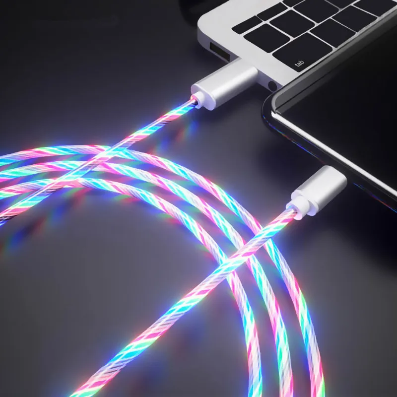 Colorful Glowing Cable Micro USB Type C Cable 2.4A Fast Charge USB Cable For iPhone X Samsung S9 Mobile Phone USB Charging Cable