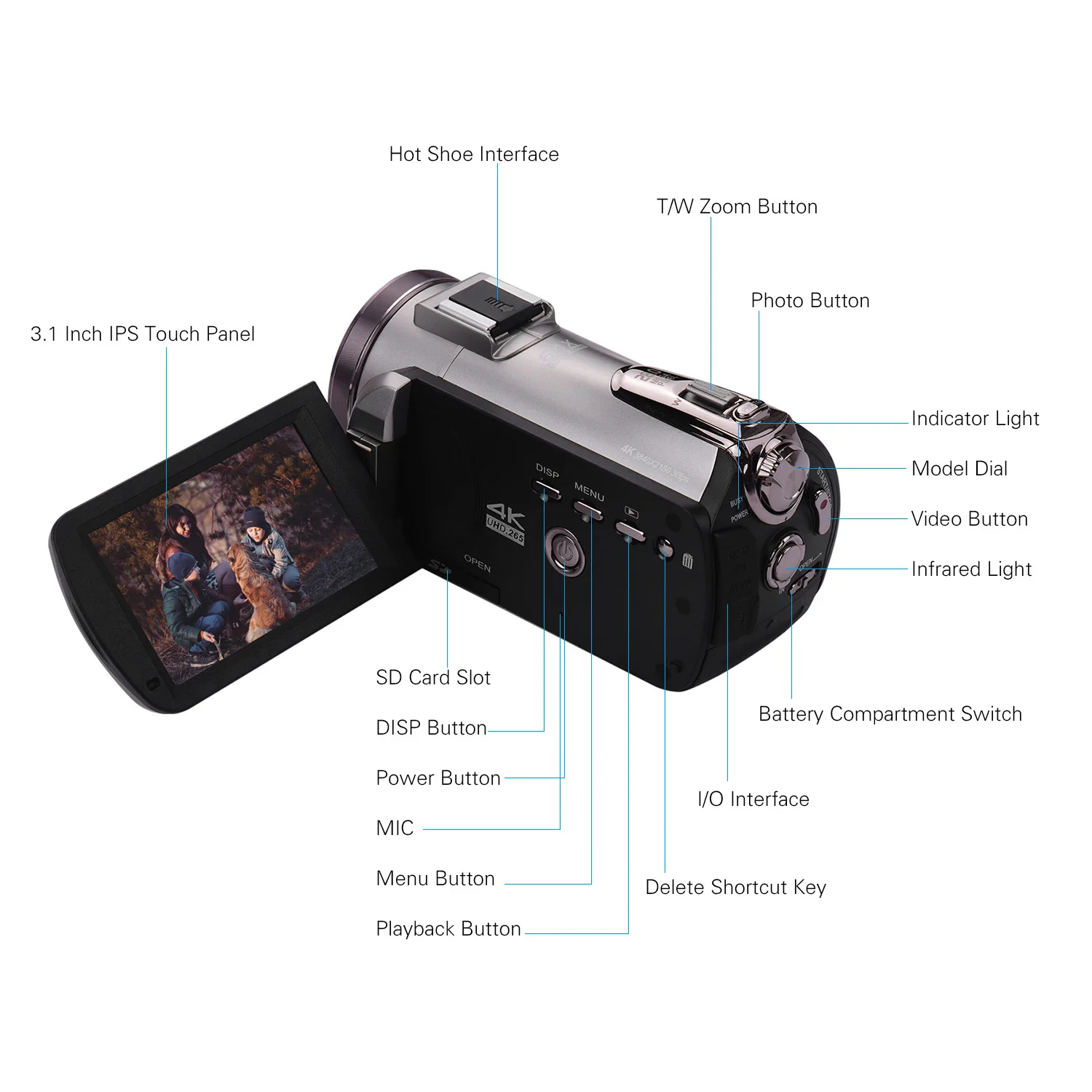 ORDRO HDV-AZ50 Real 4K UHD 30FPS WiFi Digital Video Camera Camcorder 3.1" IPS Touchscreen 64X Digital Zoom IR Night Vision