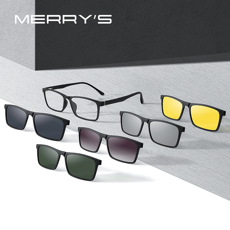 5 In 1 Magnet Polarized Clip Square Eyeglasses Frame Men Women TR90 Glasses Frame S2149
