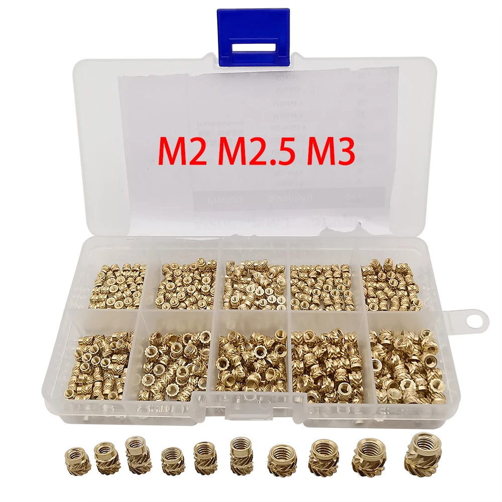 500pcs M2 M2.5 M3 Brass Hot Melt Inset Nuts Assortment Kit Thread
