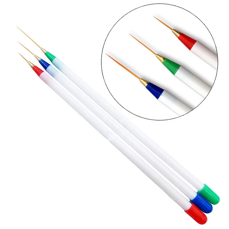 3Pcs Acrylic French Stripe Nail Art Liner Brush Set Manicure Ultra-thin Line Drawing Pen UV Gel Brushes Painting Tool Carved Pen 3