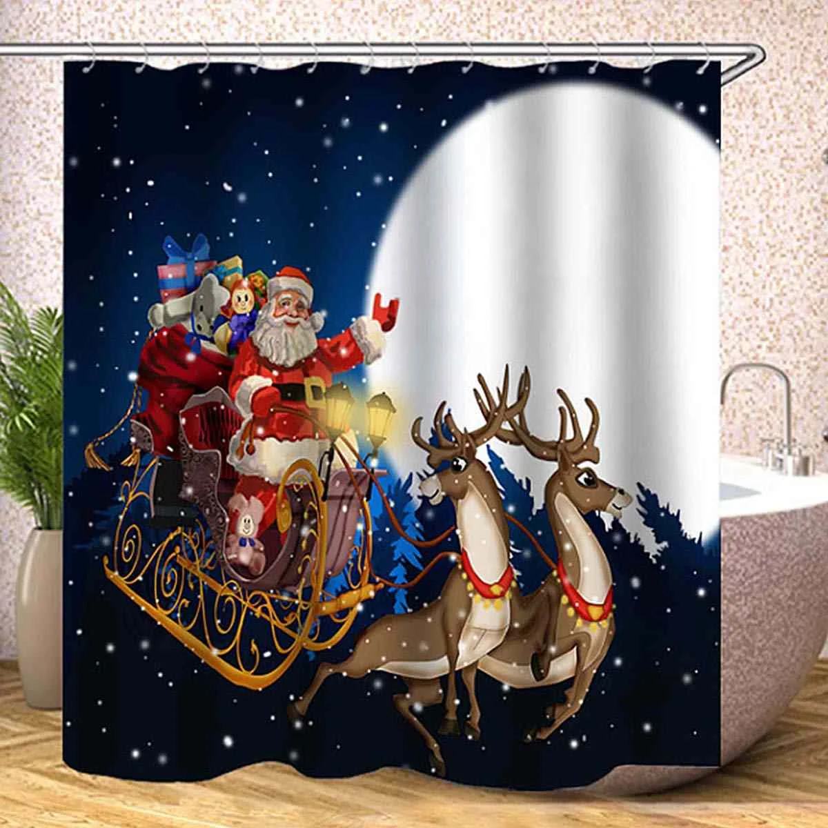 Merry Christmas набор для ванной Снеговик Дед Мороз Санта колокольчик лося узор водонепроницаемый Душ шторы Туалет крышка коврик нескользящий ковер - Цвет: Shower Curtain