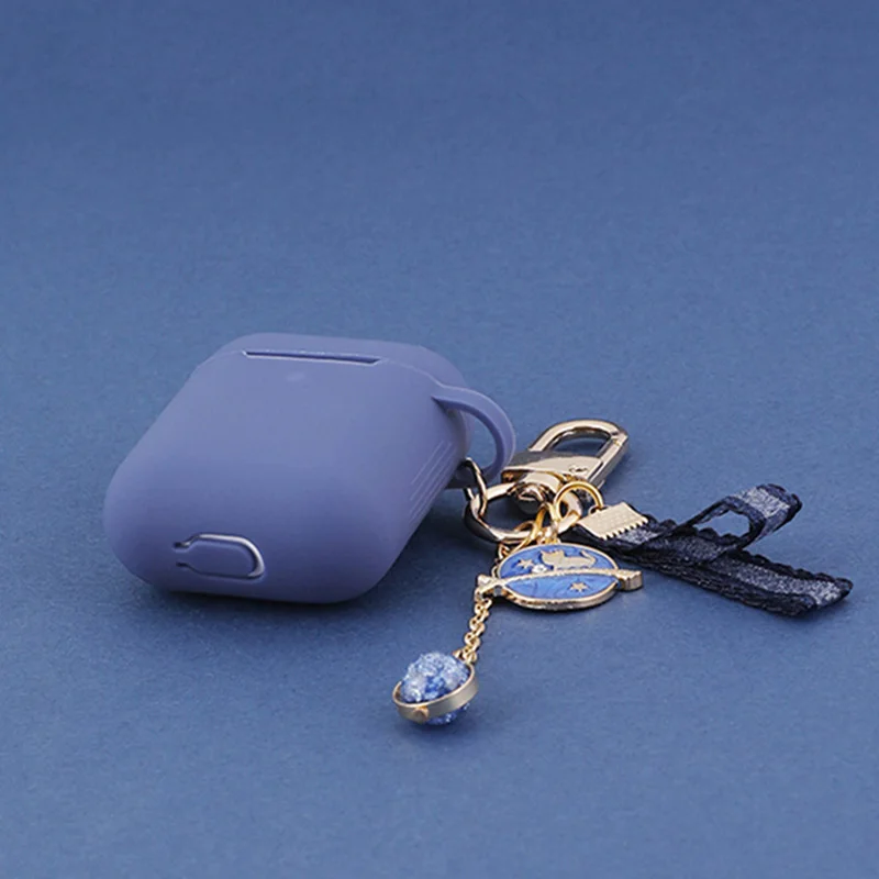 Luxury Cute Moon Cat Girls Key Ring Blue Silicone Case for Apple Airpods Cases Bluetooth Earphone Protective Cover Headset Box