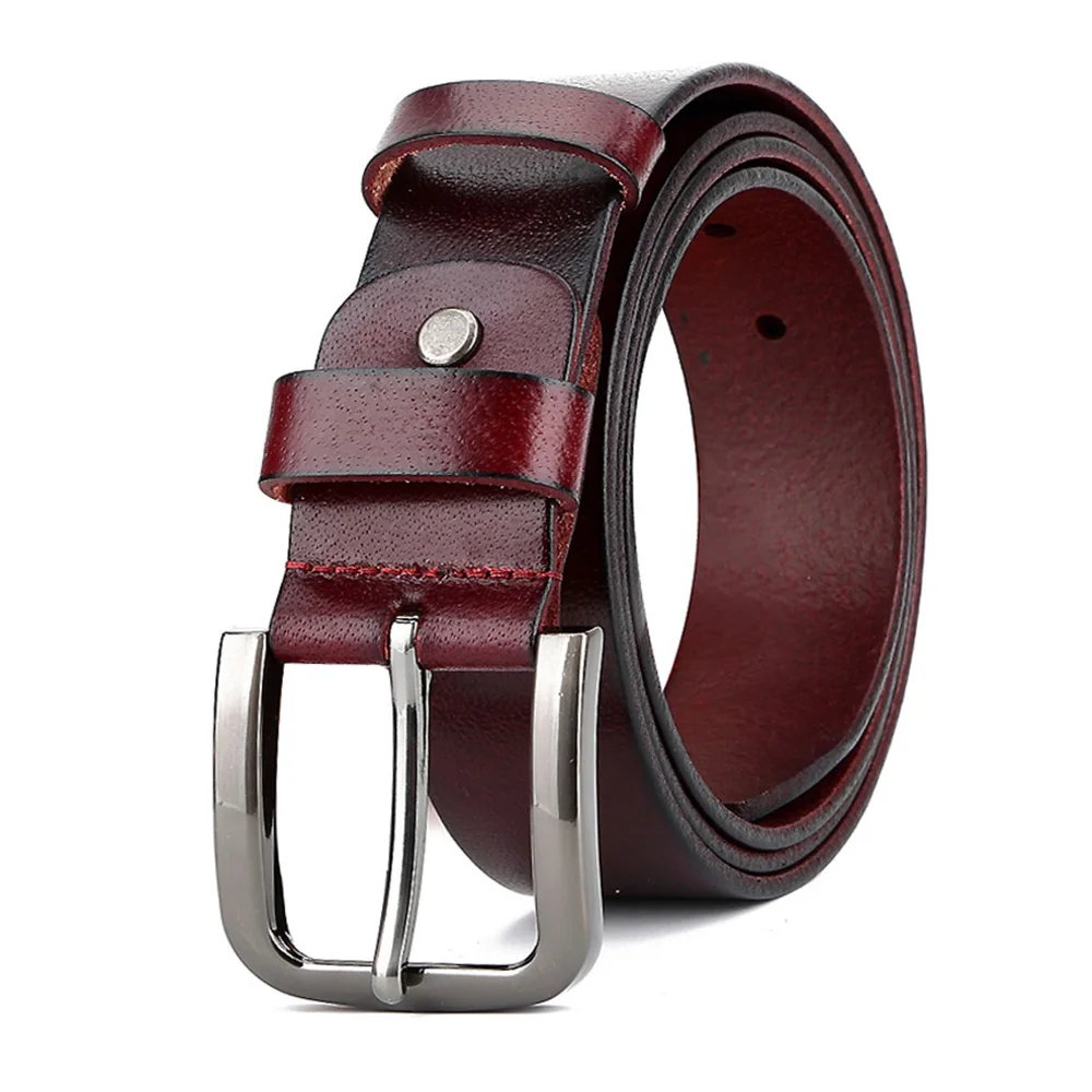 Red Brown HIDUP, высокое качество, дизайн, коровья кожа, натуральная кожа, ремень, пряжка, Воловья кожа, ремни для мужчин, 3,8 см ширина, одежда, джинсы, аксессуары, NWJ693 - Цвет: Red Brown