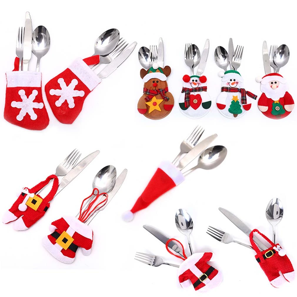 8pcs Christmas Knife Fork Cutlery Bag Set Tableware Holder Spoon Party