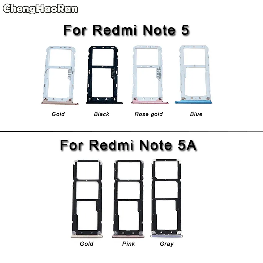 

ChengHaoRan For Xiaomi Redmi Note 5 5A Micro Sim Card Holder Slot Tray Replacement Adapters Black Pink Gold Blue Red