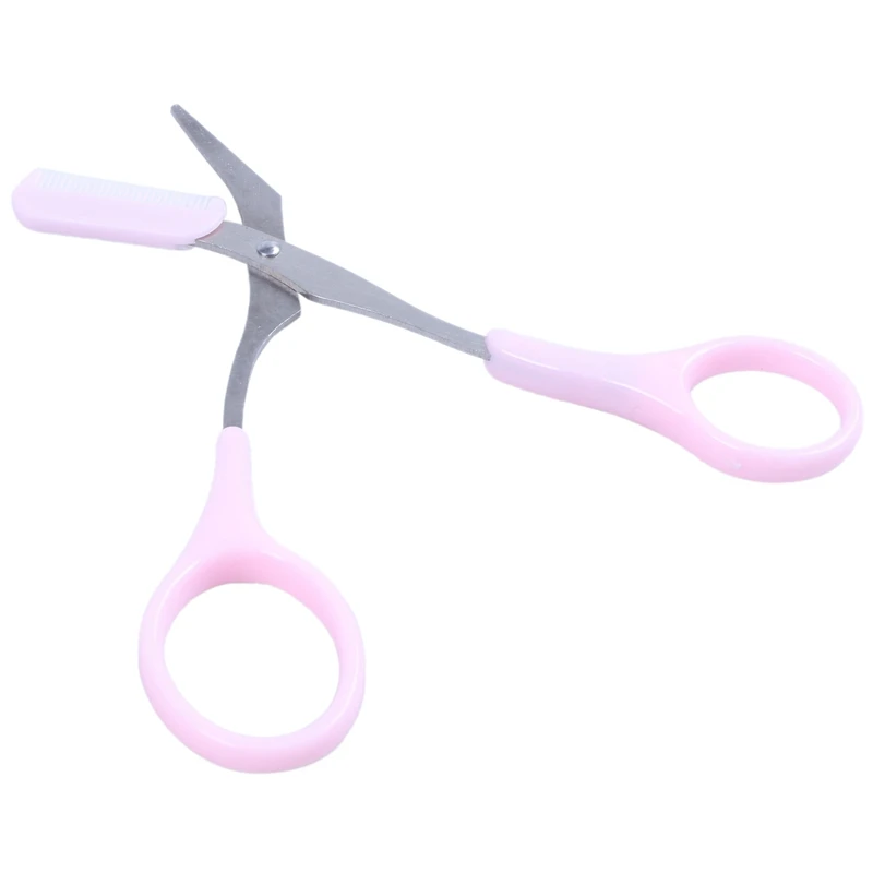 Beauty Tool Eyebrow Shaping Cut Scissors w Comb Pink Silver Tone