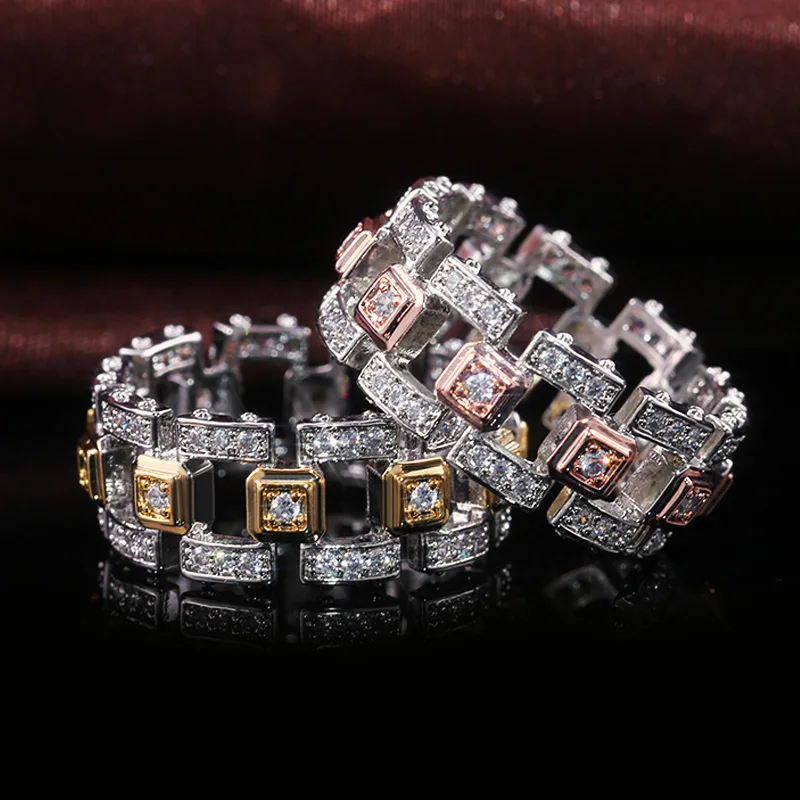 Huitan Hiphop Half Gold/Rose Gold Color Punk Male Rings Luxury Hollow Power Strength Men Accessories Finger Rings Dropshipping