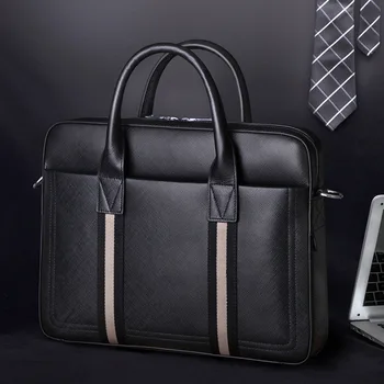 

Scione 2020 Japanese and Korean Trendy Striped Briefcase Men's New Handbag Business Leather Bag Horizontal Large Capacity Bag