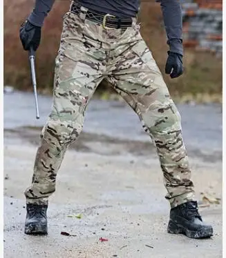 Camouflage Мужские брюки-карго с несколькими карманами, эластичные, военные, городские, для путешествий, тактические брюки, мужские брюки, hombre, без пояса - Цвет: Camouflage