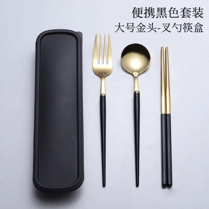 304 Stainless Steel Hollow Handle Portugal Portable Tableware Colorful Color Plated Mute Travel And Fork Spoon Chopsticks Box Se