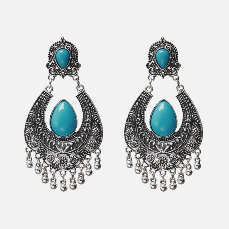 E1992-Blue Ztech New Fashion Z Luxury Brand Rhinestones Water Drop Crystal Geometric Gem Designer Vintage Earrings For Women Free Shipping - Окраска металла: E1992-Blue