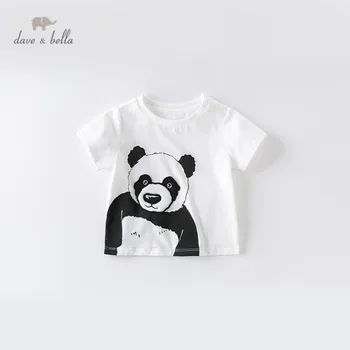 

DB13797 dave bella summer baby unisex fashion cartoon panda print T-shirt children short sleeve tops cute kids fashion tees