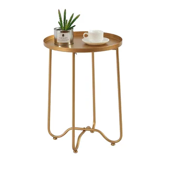

Luxurious metal iron art end table drawing room bedroom golden Small side a few sofa balcony fold tea table coffee table