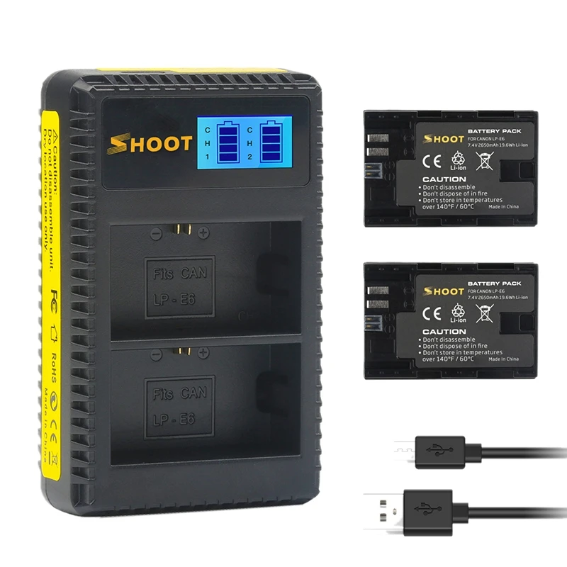 AMS-SHOOT 2 шт. LP-E6 Батарея с светодиодный Dual USB Зарядное устройство для цифровой однообъективной зеркальной камеры Canon EOS 6D 7D 5DS 5DSR 5D Mark II 5D 60D 60Da 70D 80D