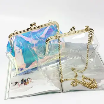 

Clear Transparent PVC Kiss Lock Chain Crossbody Shoulder Bag Women Clutch LX9F
