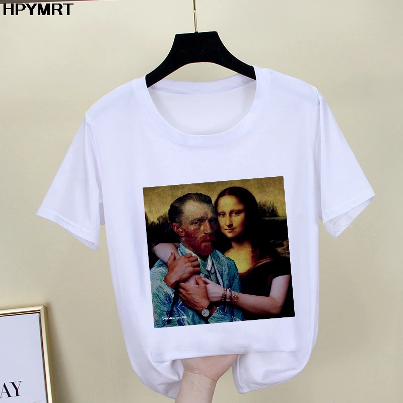 2020 New summer spoof Mona Lisa Print T Shirts Women aesthetics funny Tshirts Casual Short Sleeves Tops t-shirt Female Clothing
