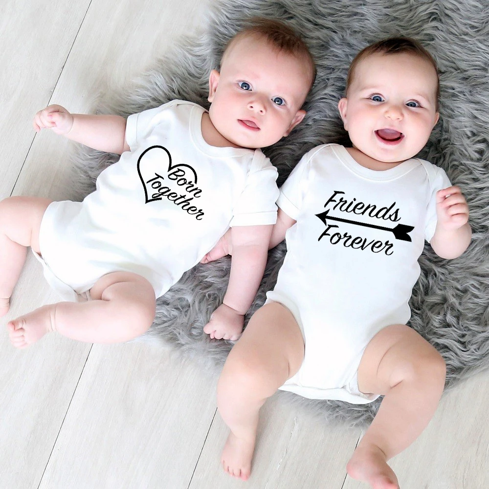 Born Togrther Friends Forever Newborn Baby Funny Romper Twins Siblings