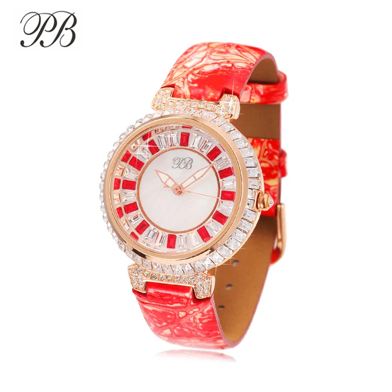 PB часы женские многоцветный кристалл натуральный жемчужный циферблат наручные
