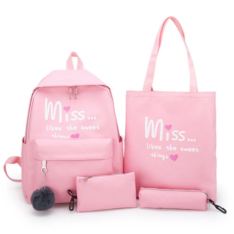 

Puimentiua 4Pcs/set Women School Backpacks Nylon Schoolbag For Teenagers Girls Student Book Bag Boys Mochilas Sac A Dos
