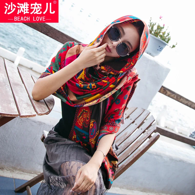 Scarf female summer travel driving sunscreen air conditioning shawl wild dual-use scarf double-sided beach towel