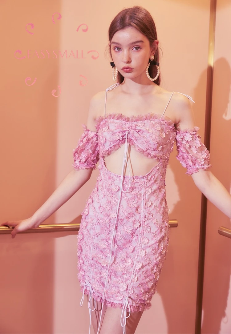EASYSMALL For love lemons, женское платье, модное, сексуальное, открытая спина, высокое качество, фиолетовый цветок, вышивка, вечерние платья с высокой талией