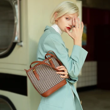 

Christmas Warm Winter Woolen Cloth Houndstooth Pattern Tote Bag Black Friday Bags Women Handbag