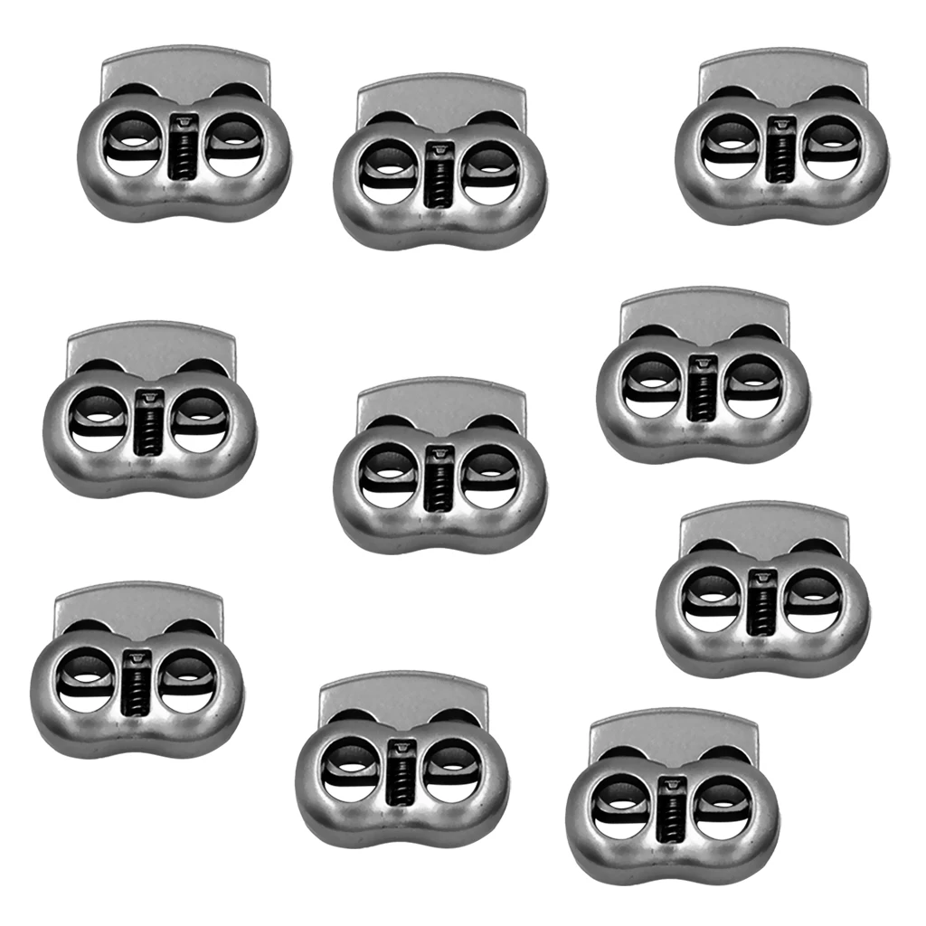 10x  Gray Metal 2 Hole Bean Cord Locks Clamp Toggle Stop Slider for Paracord Elastic Cord Accessory Cordage Drawstrings
