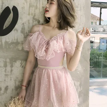 

Woman Swimsuits 2019 One-Piece Swimsuit Female Women Summer One Piece Ins Push Up Split With Skirt Hot Sexy Retro Animal Spandex